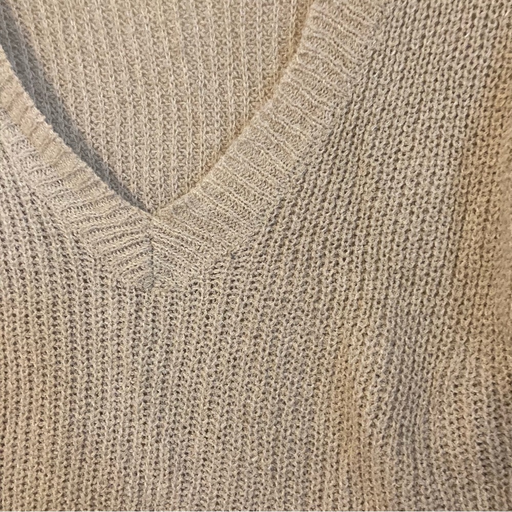 Neutral beige/tan Cotton Candy size M/L deep V neck sweater - Picture 2 of 6